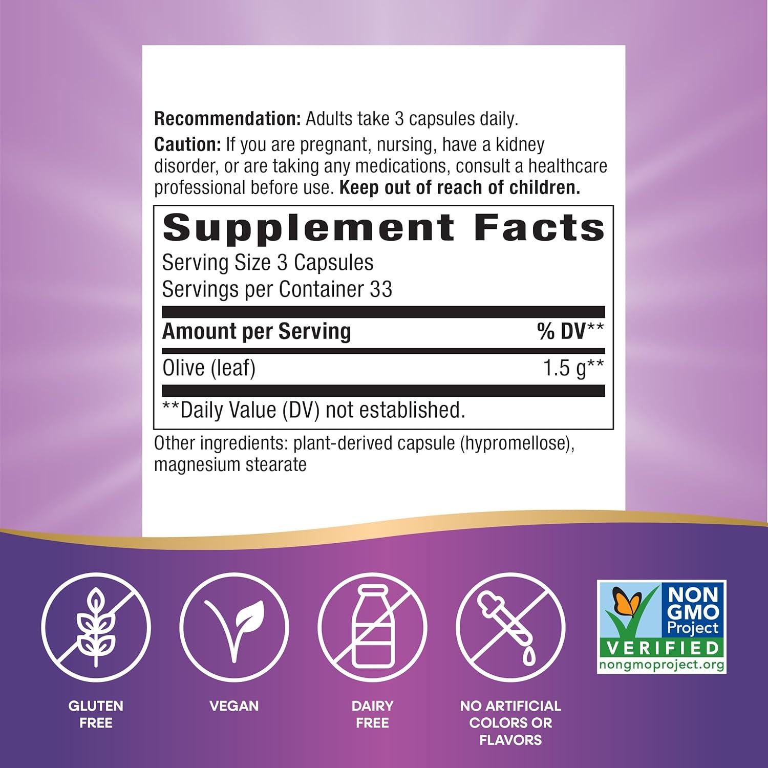 Cápsulas de Hoja de Olivo Nature's Way - 100 Veganas 1500 mg