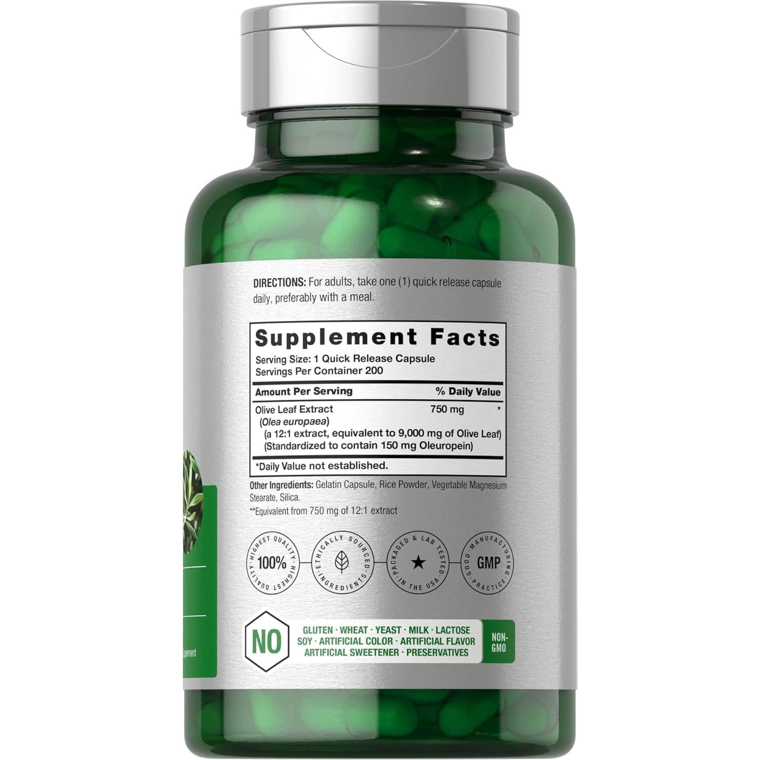 Cápsulas de Extracto de Hoja de Olivo Horbaach 9000mg 200 Unidades