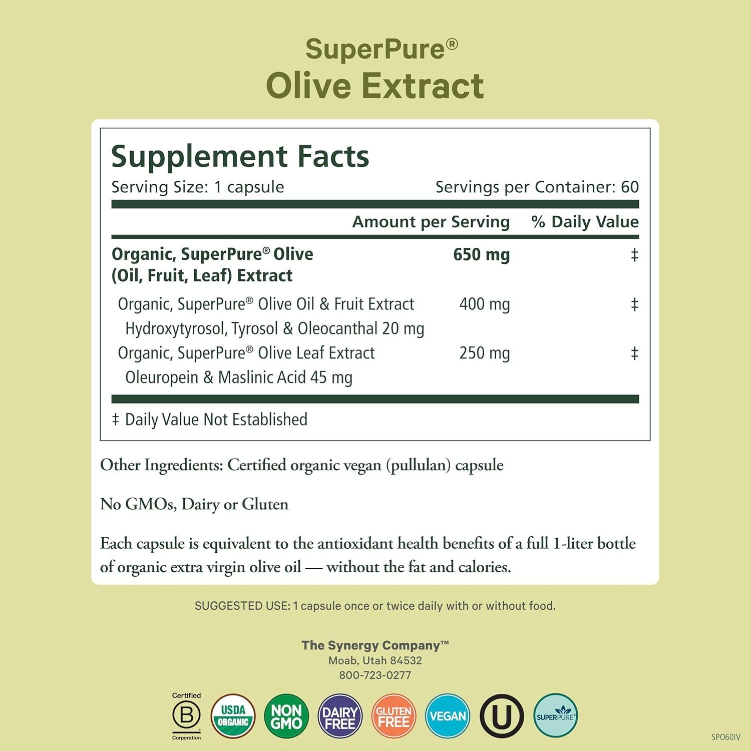 Extracto de Oliva Orgánico SuperPure 60 Cápsulas - Salud Corazón