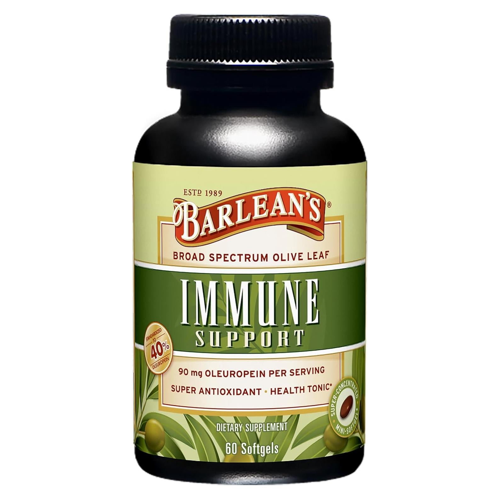 Suplemento Inmunológico Barlean's Hoja de Olivo 90 mg 60 Softgels