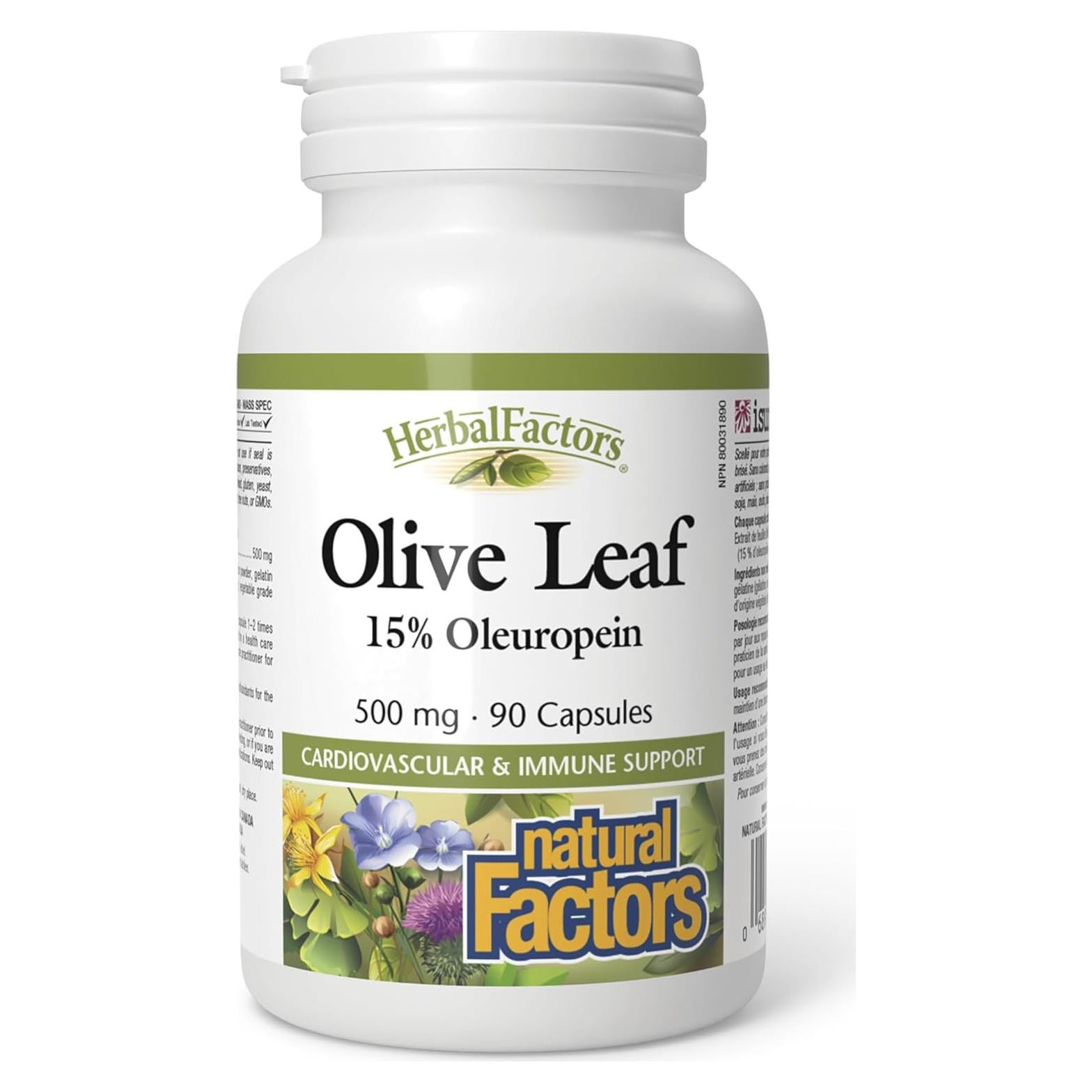 Cápsulas de Hoja de Olivo 500 mg Factores Naturales 90 Unidades