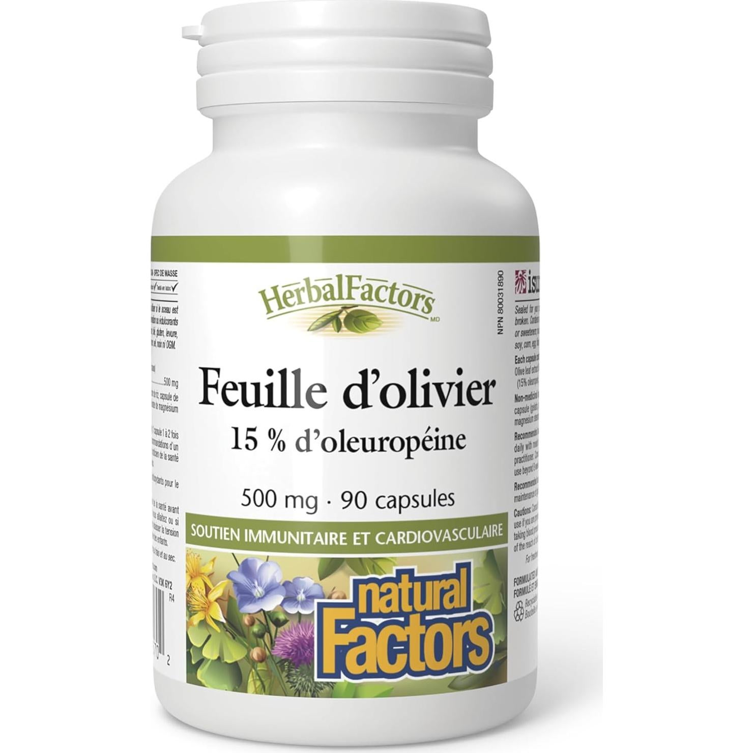 Cápsulas de Hoja de Olivo 500 mg Factores Naturales 90 Unidades