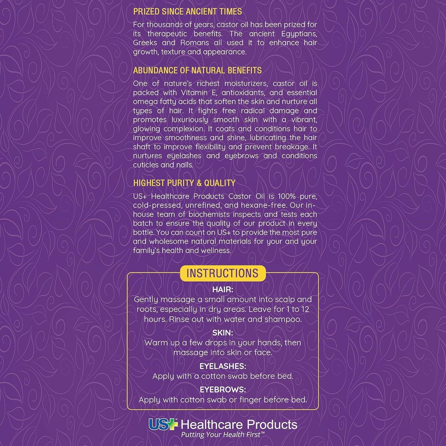 Aceite de Ricino Puro 300ml US+ Healthcare - Hidratante Natural