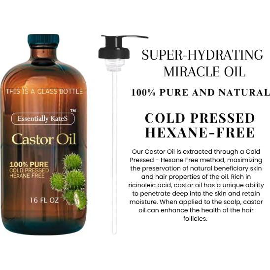 Aceite de Ricino 473 ml - 100% Puro y Natural - Prensado en Frío