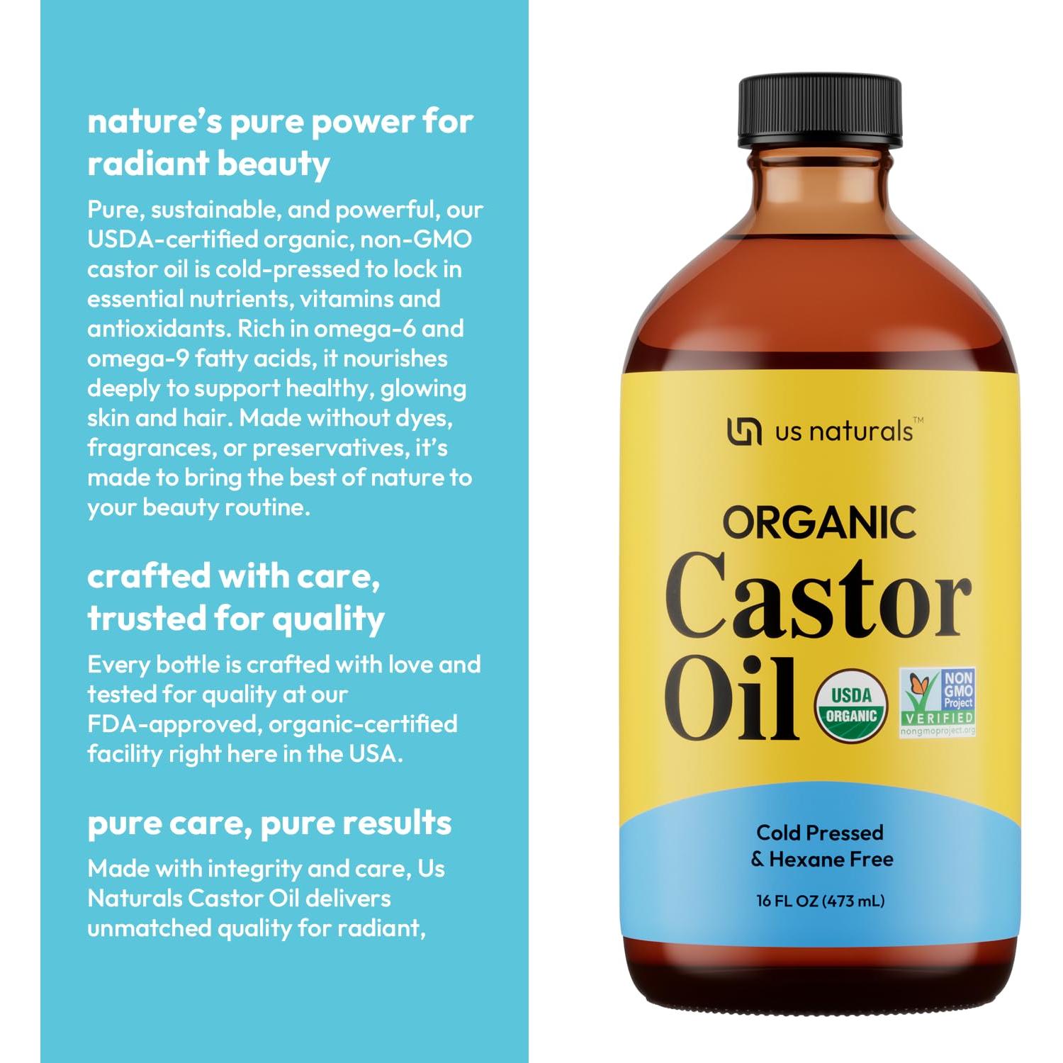 Aceite de Ricino Orgánico Us Naturals 473ml - Puro y Certificado