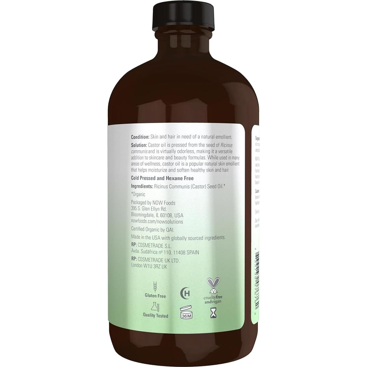 Aceite de Ricino Orgánico NOW 473 ml - Cuidado Piel y Cabello
