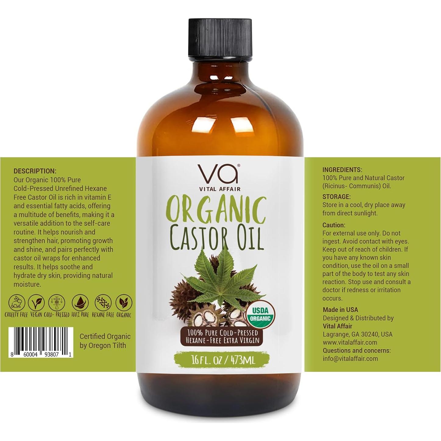 Aceite de Ricino Orgánico Prensado en Frío Vital Affair 473ml