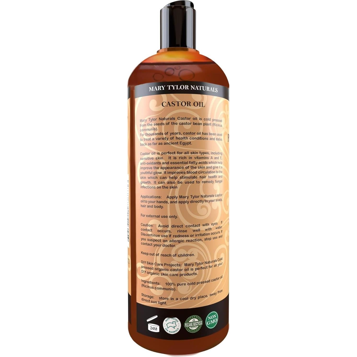 Aceite de Ricino Orgánico 473 ml - Mary Tylor Naturals - Prensado en Frío, 100% Puro y Natural