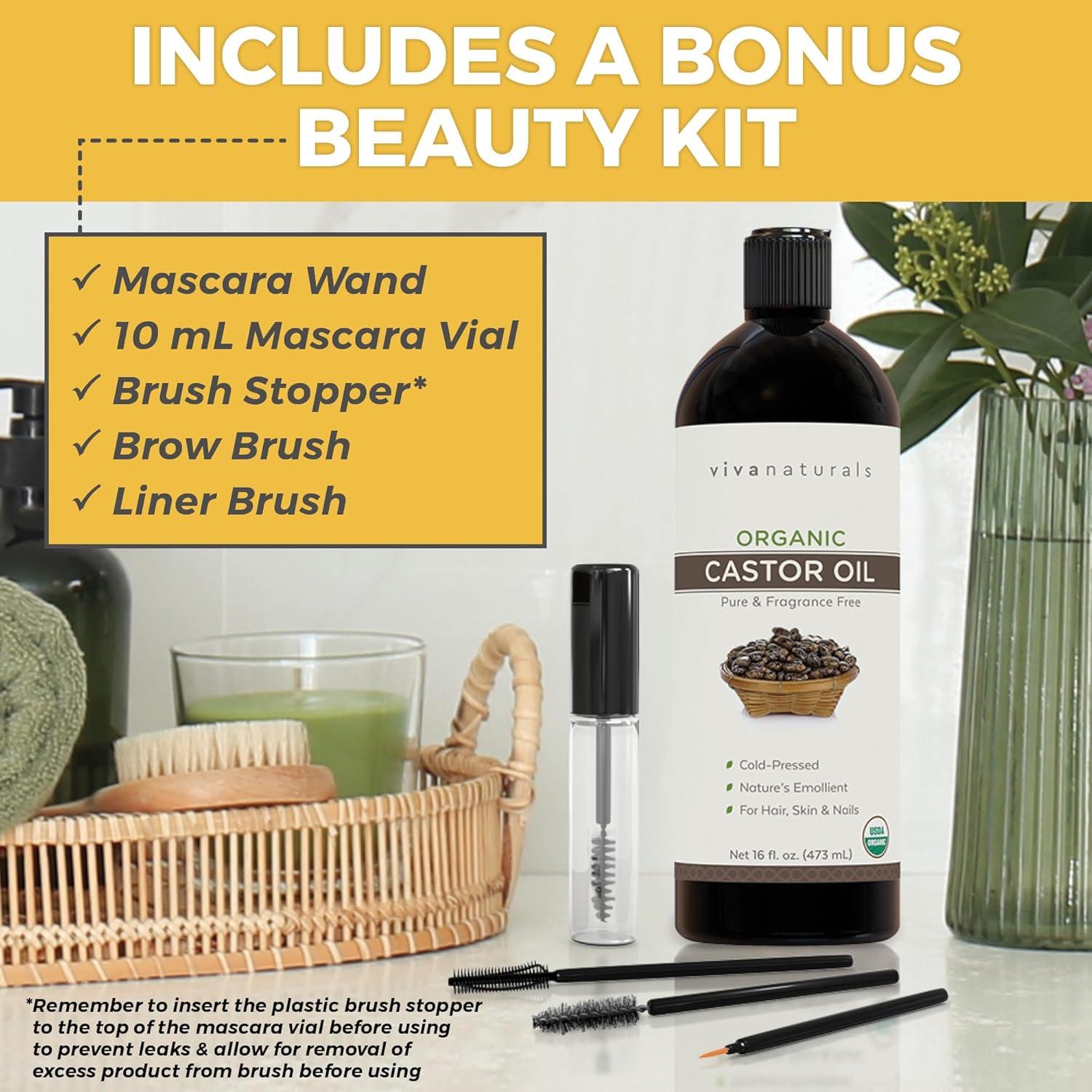 Aceite de Ricino Orgánico Viva Naturals 473 ml para Pestañas y Cejas