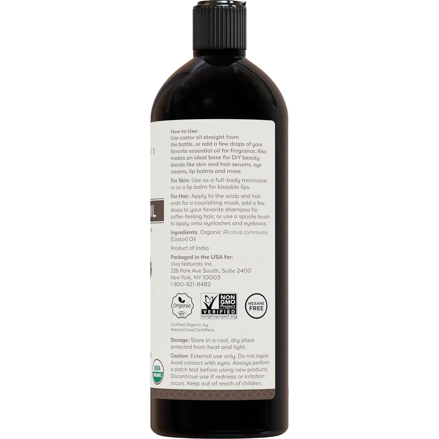 Aceite de Ricino Orgánico Viva Naturals 473 ml para Pestañas y Cejas