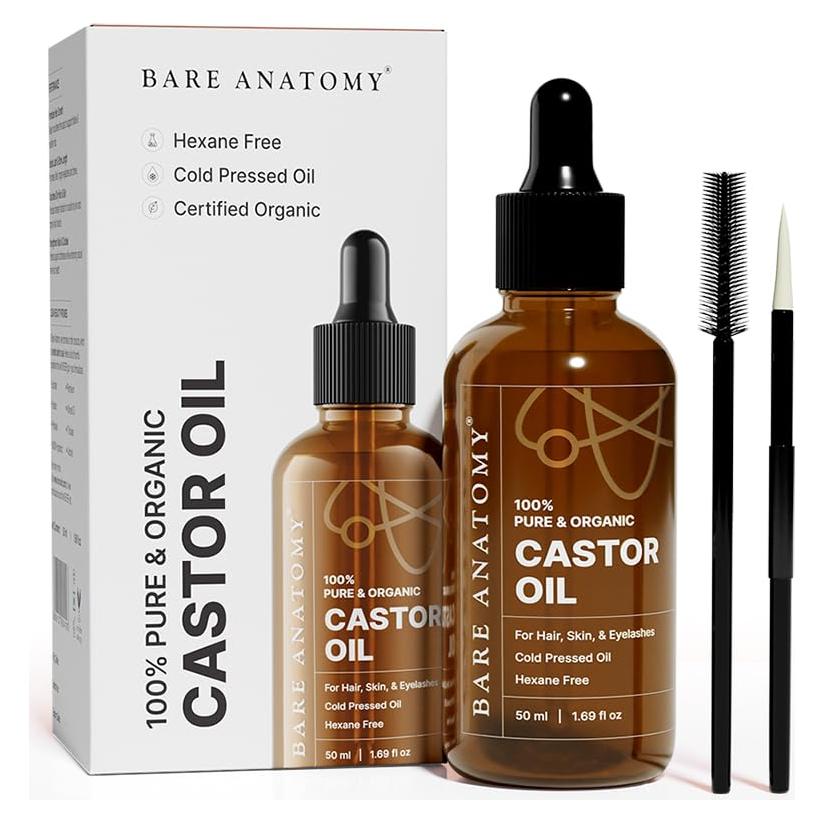 Aceite de Ricino Orgánico Bare Anatomy 50 ml - Crecimiento Cabello y Piel