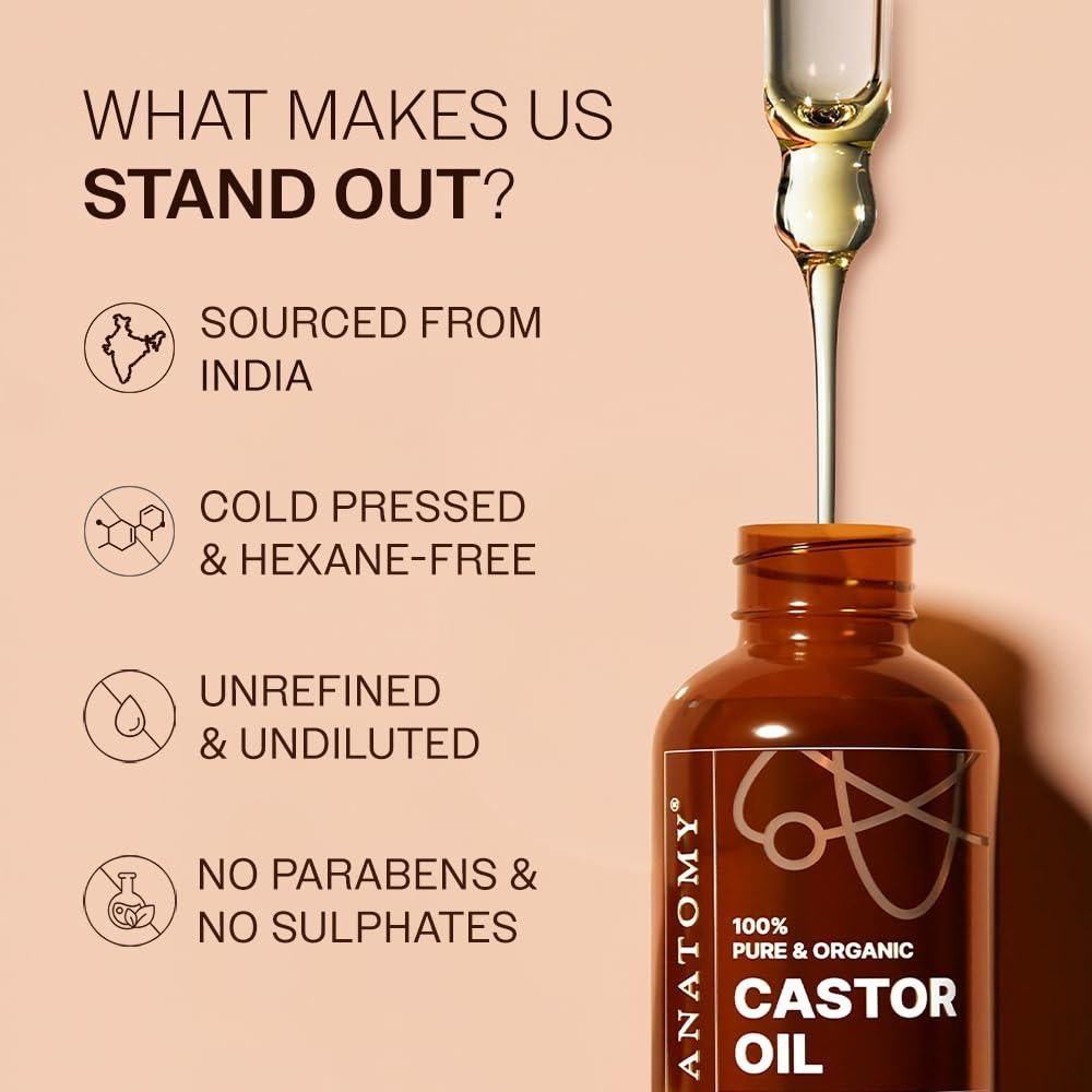 Aceite de Ricino Orgánico Bare Anatomy 50 ml - Crecimiento Cabello y Piel