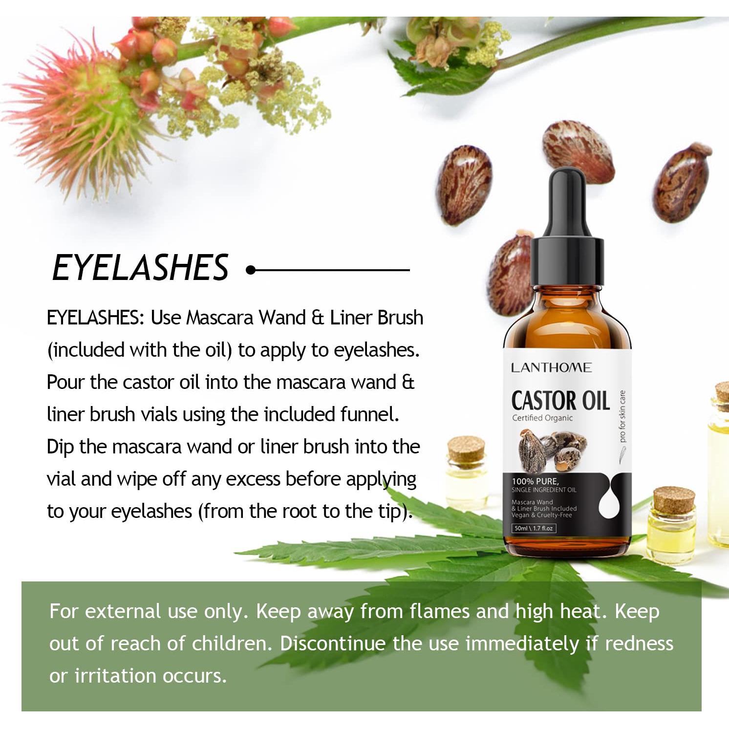 Aceite de Ricino Orgánico Lanthome 50 mL + Kit Pestañas y Cejas