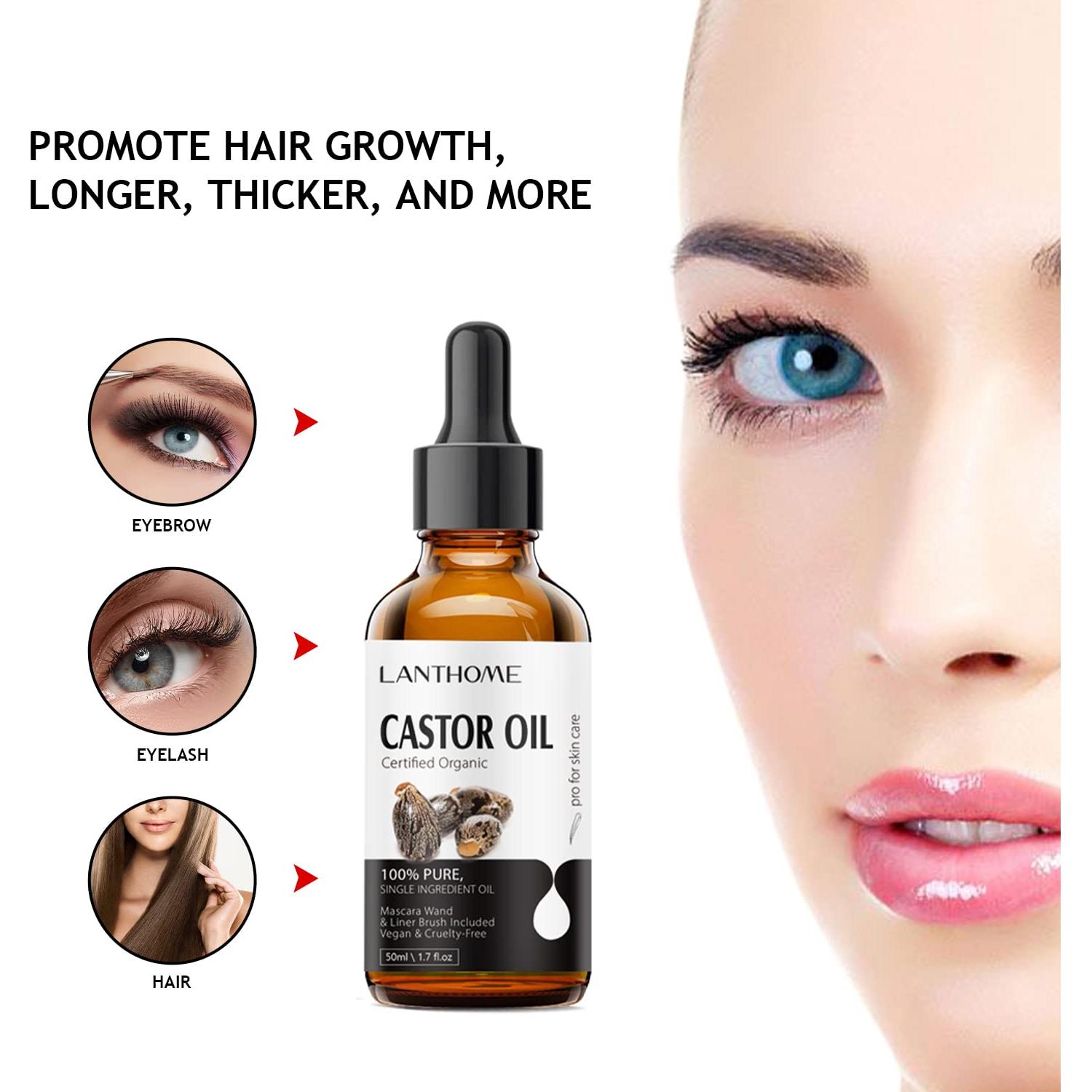 Aceite de Ricino Orgánico Lanthome 50 mL + Kit Pestañas y Cejas