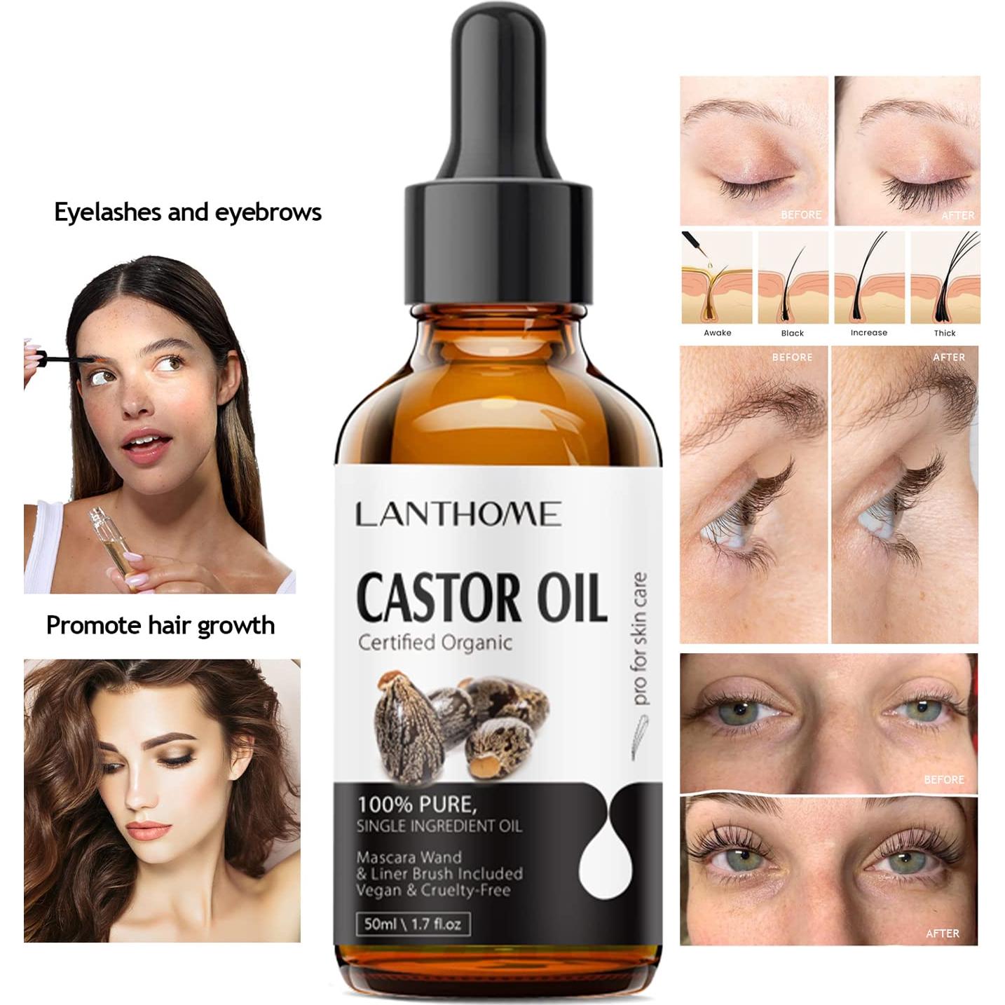 Aceite de Ricino Orgánico Lanthome 50 mL + Kit Pestañas y Cejas