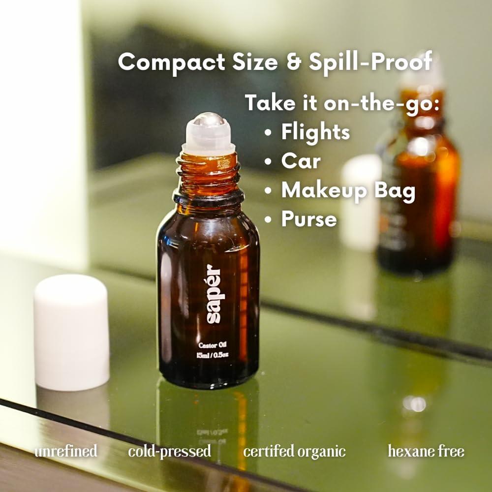 Botella de vidrio con rodillo de aceite de ricino 100% puro - 59g