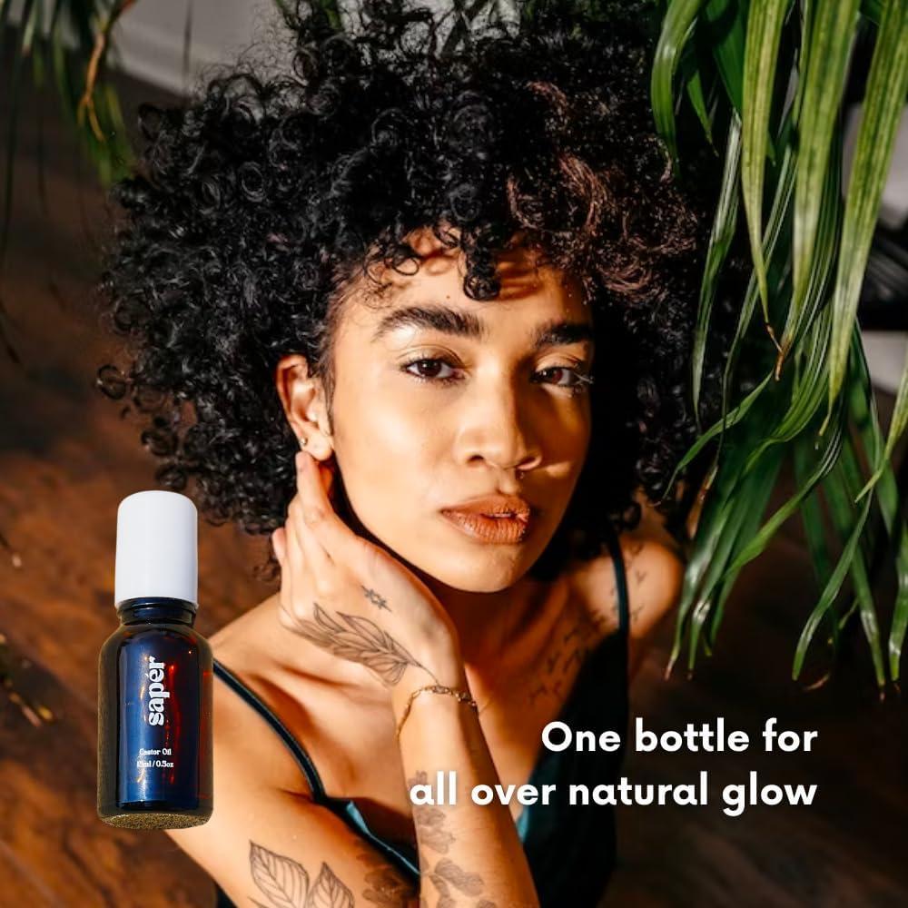 Botella de vidrio con rodillo de aceite de ricino 100% puro - 59g