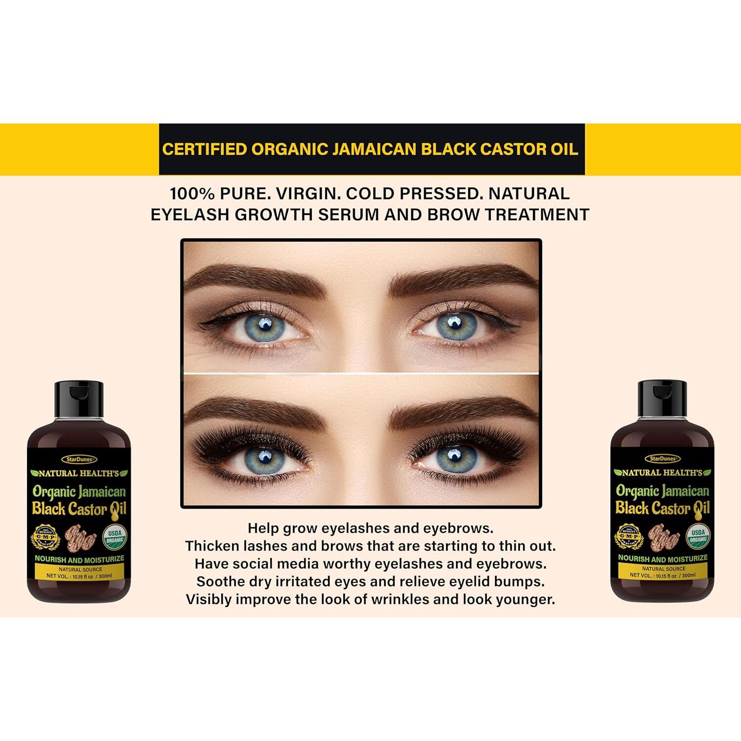 Aceite de Ricino Negro Jamaicano 300 ml - 100% Puro para Crecimiento de Cabello, Cejas y Pestañas