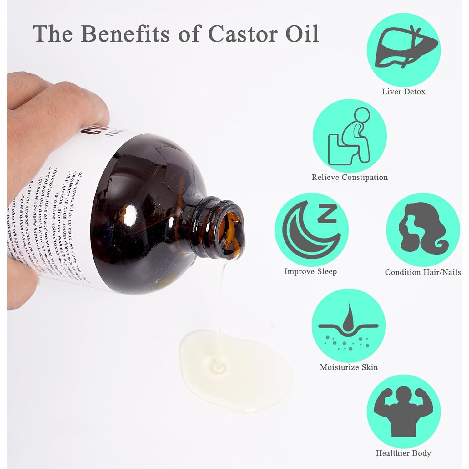 Kit de Aceite de Ricino Orgánico NEJUATY 473ml + 6 Paquetes Reutilizables