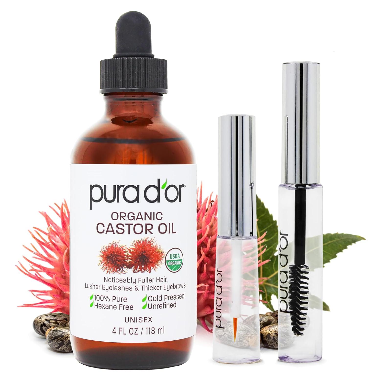 Aceite de Ricino Orgánico PURA D'OR 118 ml + 2 Brochas