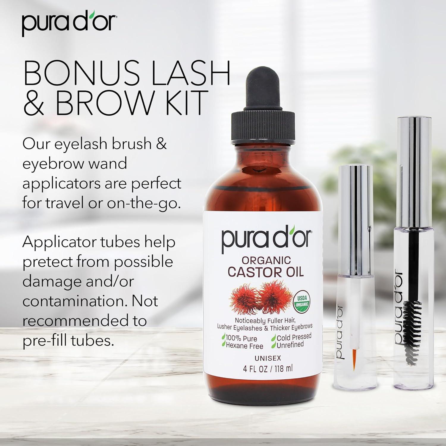 Aceite de Ricino Orgánico PURA D'OR 118 ml + 2 Brochas