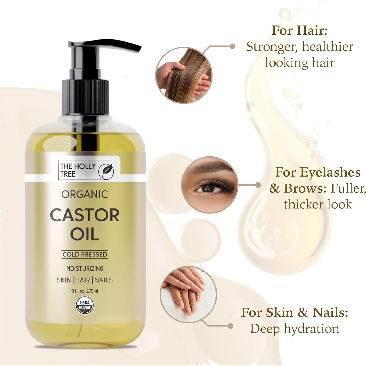 Aceite de Ricino Orgánico Prensado en Frío 270 ml - 100% Puro