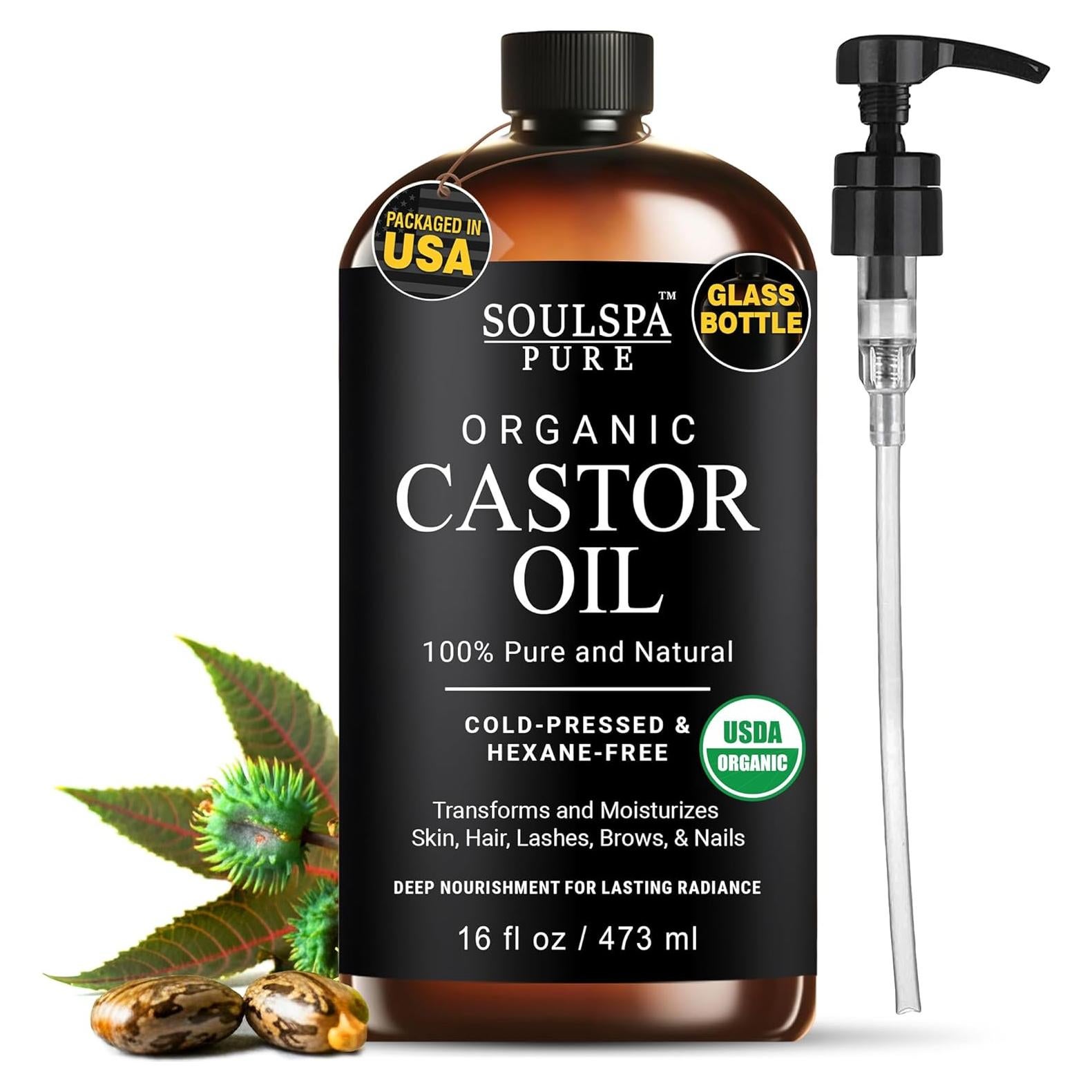 Aceite de Ricino Orgánico SoulSpa Puro 473 ml - Crecimiento Cabello y Piel