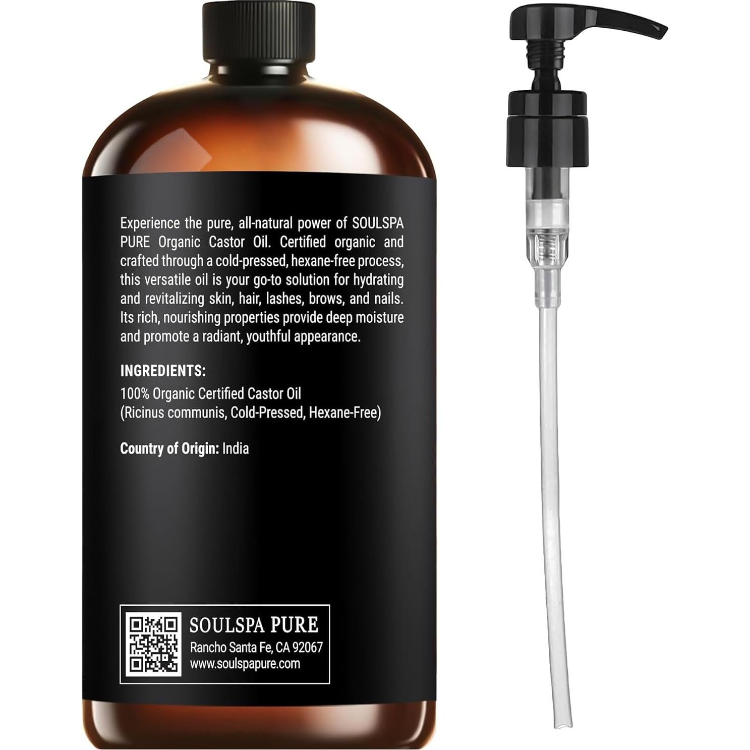 Aceite de Ricino Orgánico SoulSpa Puro 473 ml - Crecimiento Cabello y Piel