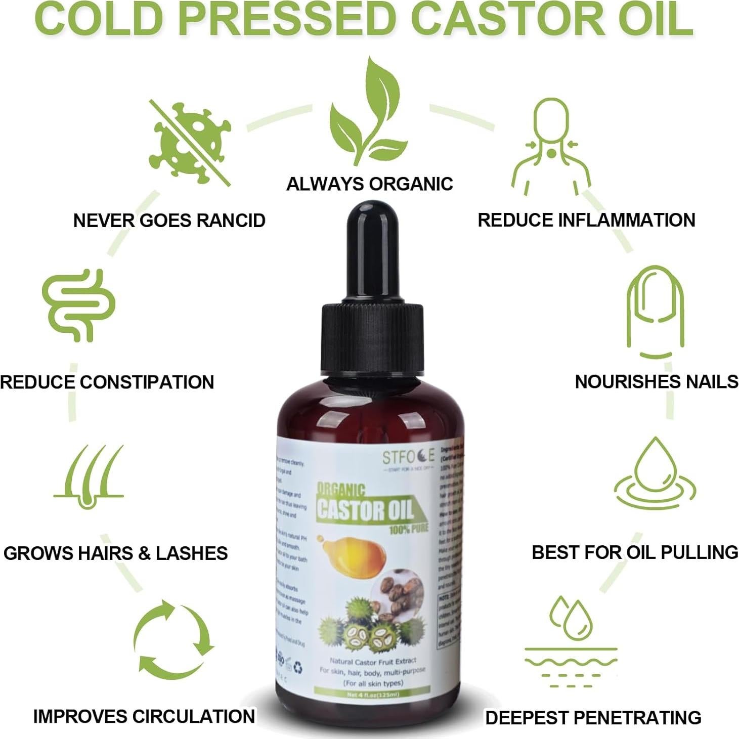 Paquete de Aceite de Ricino Orgánico STFOCE 125ml Sin Fugas