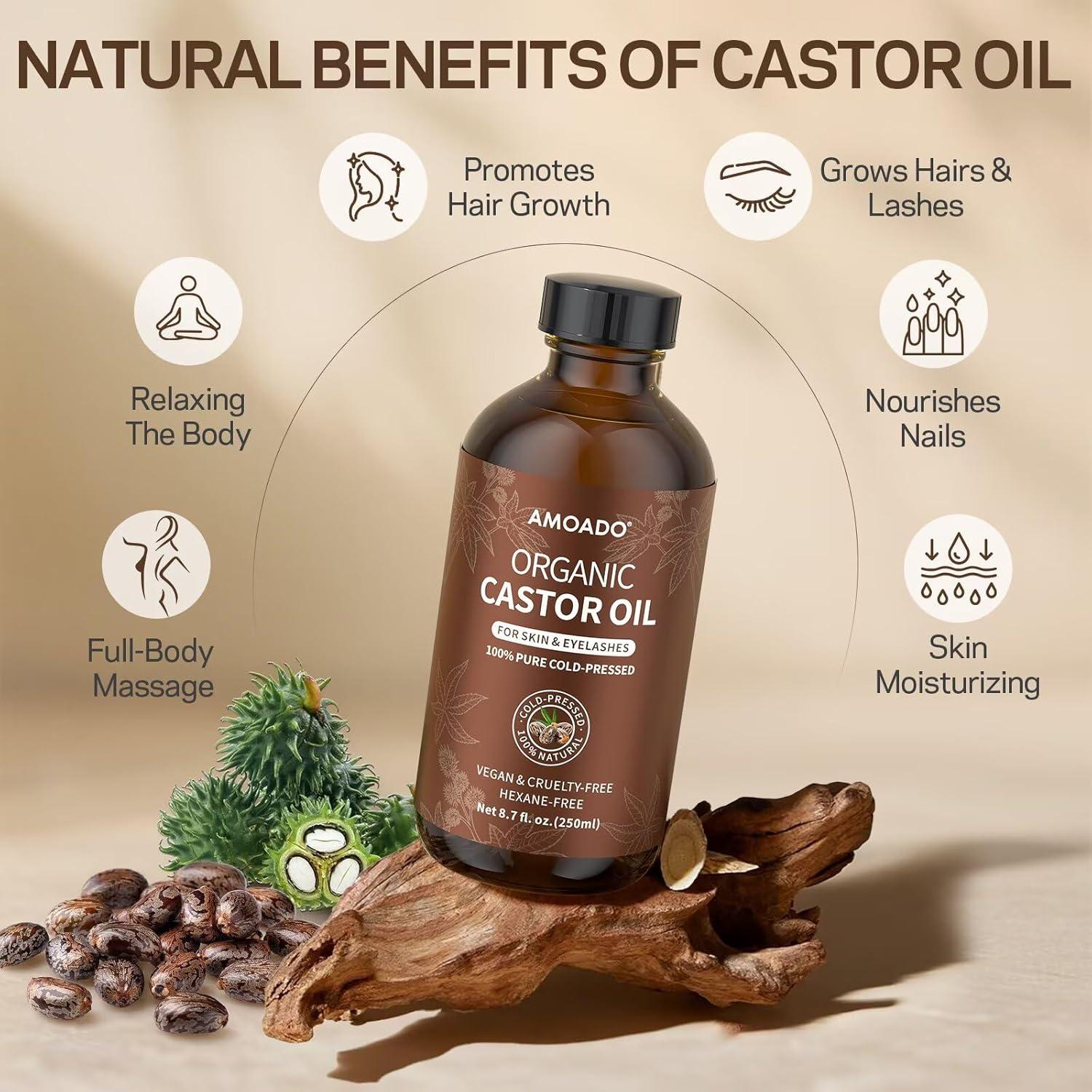 Kit de Envoltura de Aceite de Ricino Orgánico AMOADO 250 ml