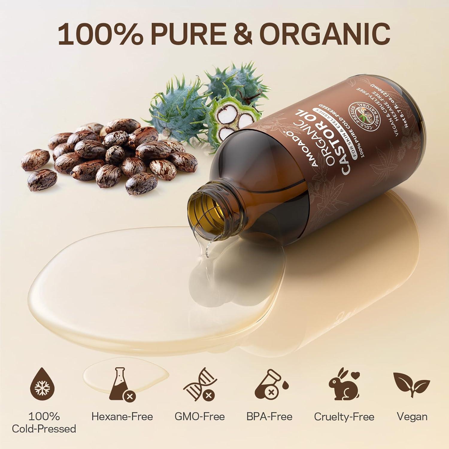 Kit de Envoltura de Aceite de Ricino Orgánico AMOADO 250 ml