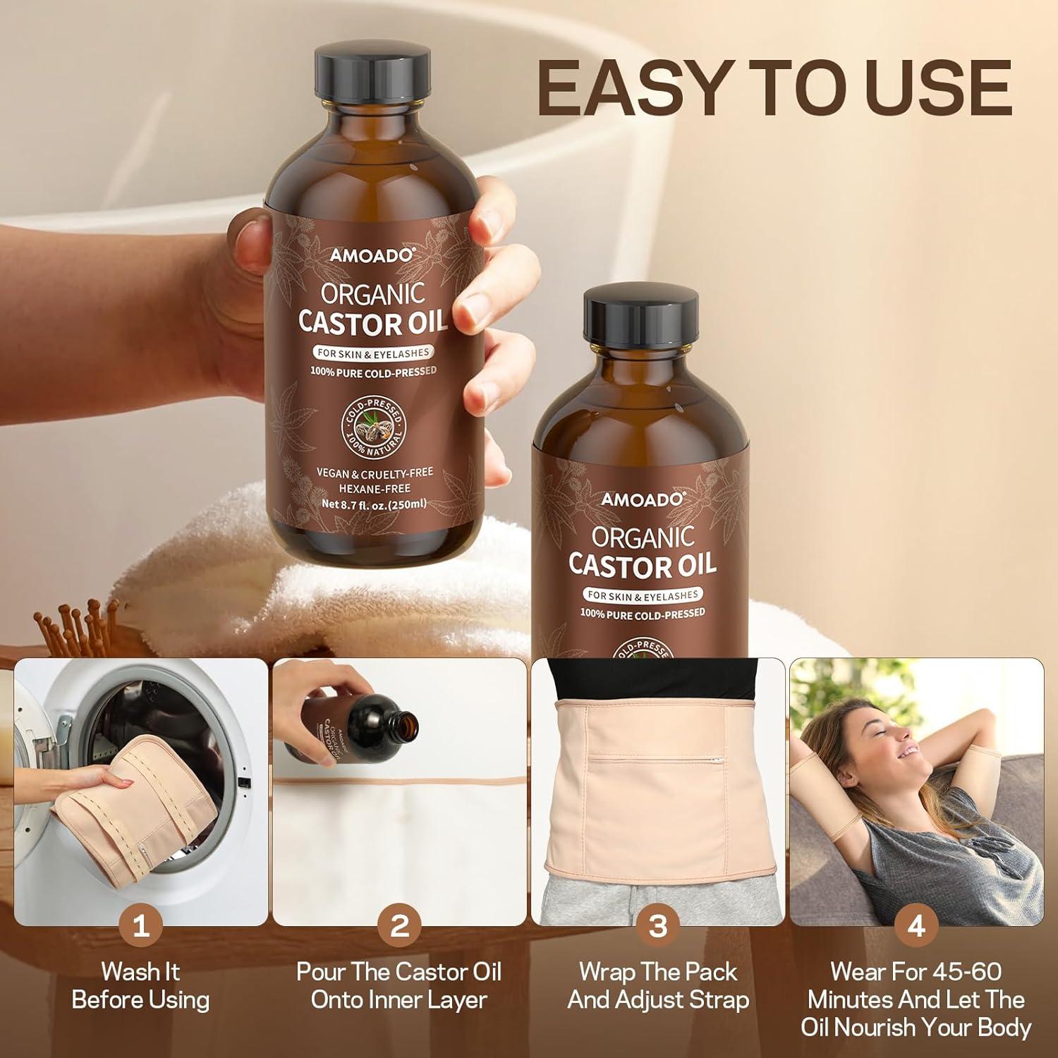 Kit de Envoltura de Aceite de Ricino Orgánico AMOADO 250 ml