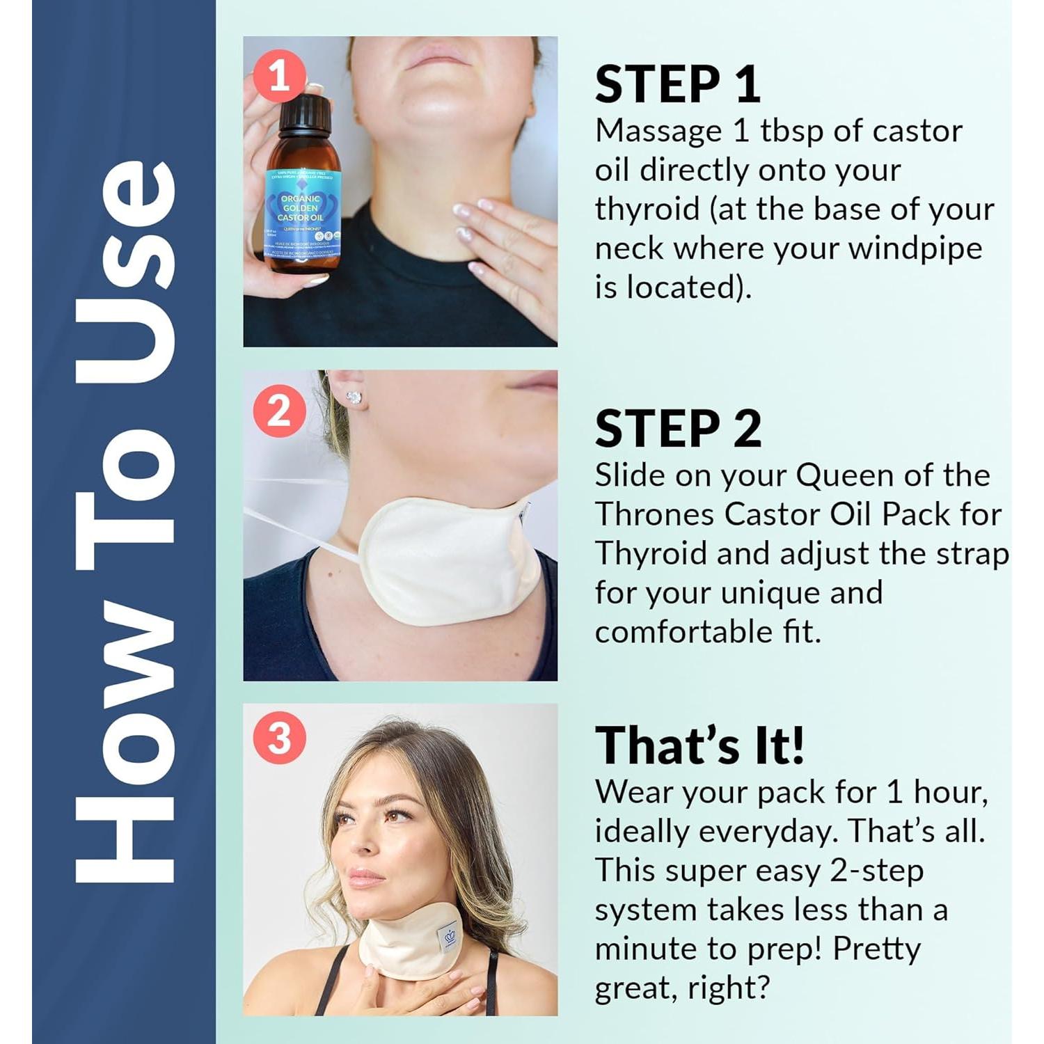 Paquete de Aceite de Ricino Reina de los Tronos para Tiroides - Franela Orgánica, Ajuste Cómodo