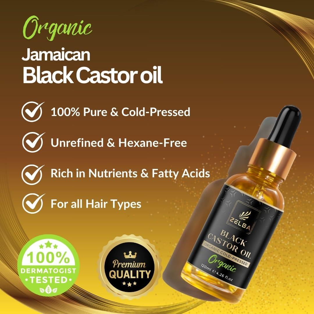 Aceite de Ricino Negro Jamaicano Orgánico Zelba 119 ml - Hidratante y Crecimiento Cabello