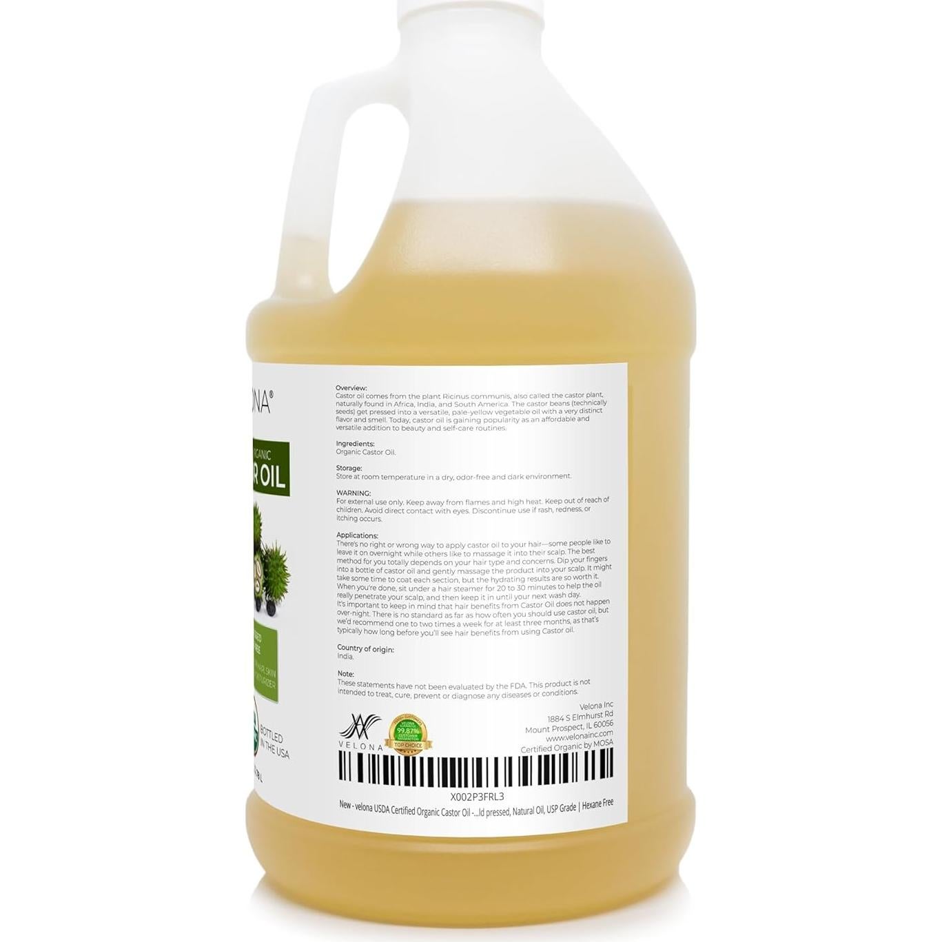Aceite de Ricino Orgánico Velona 3.63 kg - Hidratante Natural