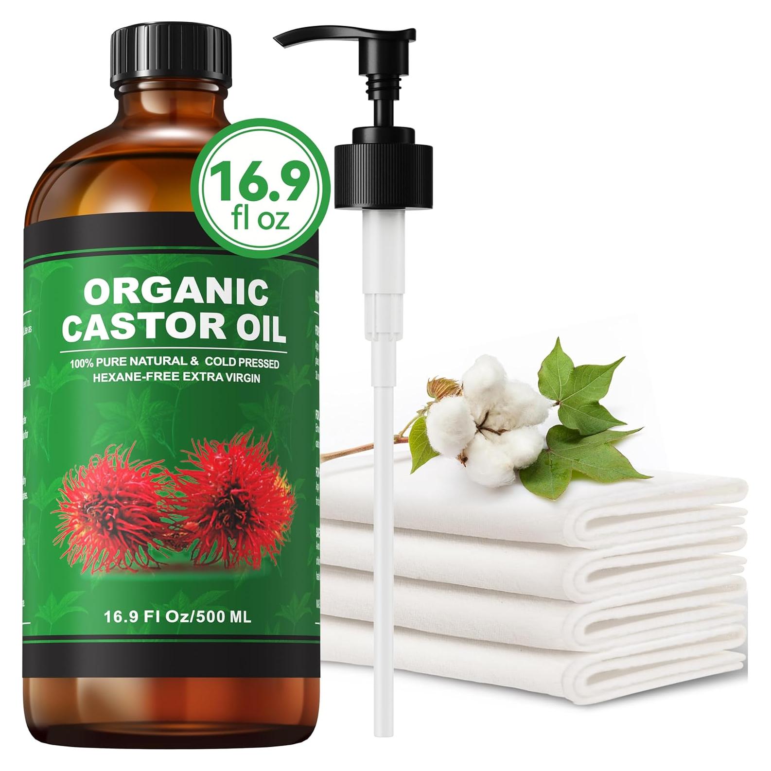 Kit de Aceite de Ricino Orgánico Taoscare 500ml + 4 Paños Algodón