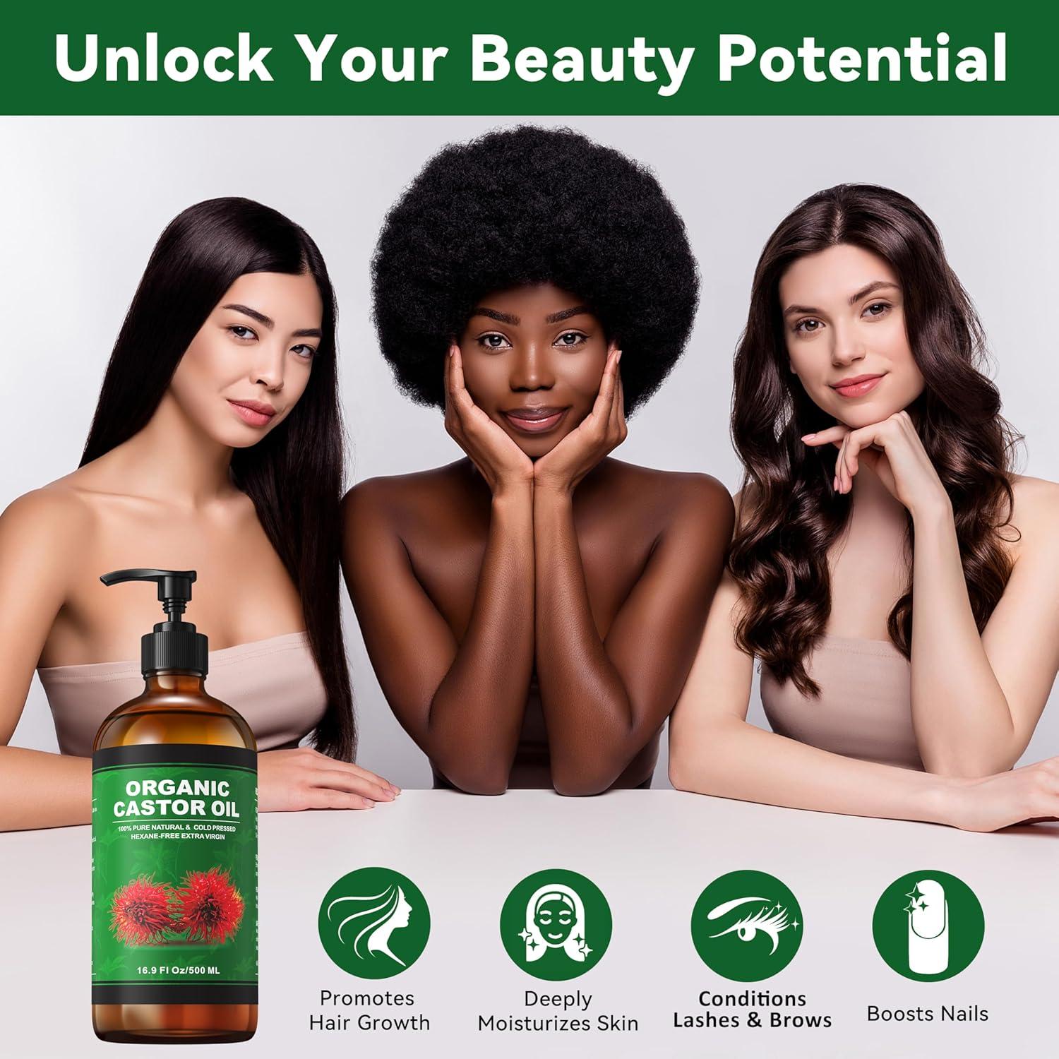 Kit de Aceite de Ricino Orgánico Taoscare 500ml + 4 Paños Algodón