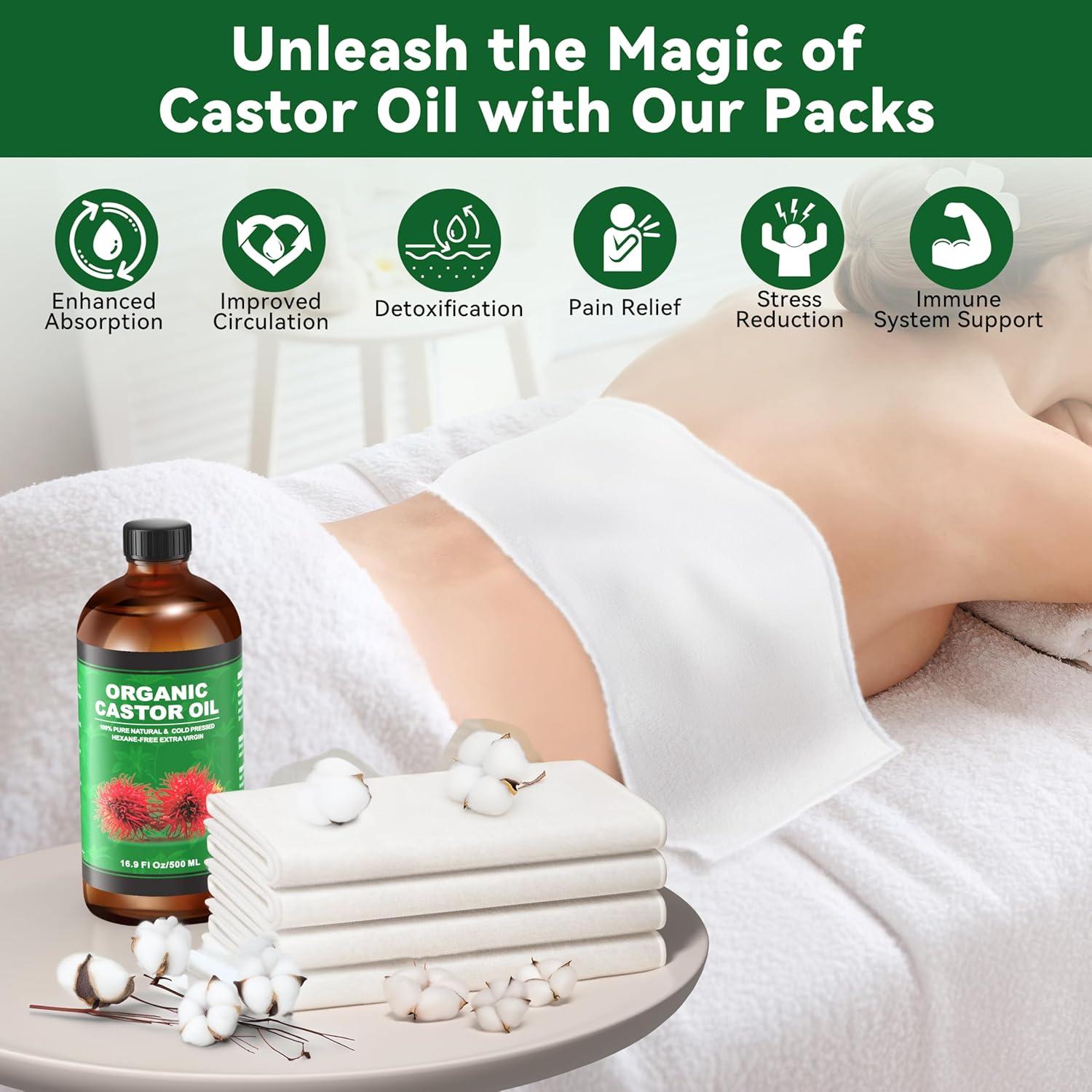 Kit de Aceite de Ricino Orgánico Taoscare 500ml + 4 Paños Algodón