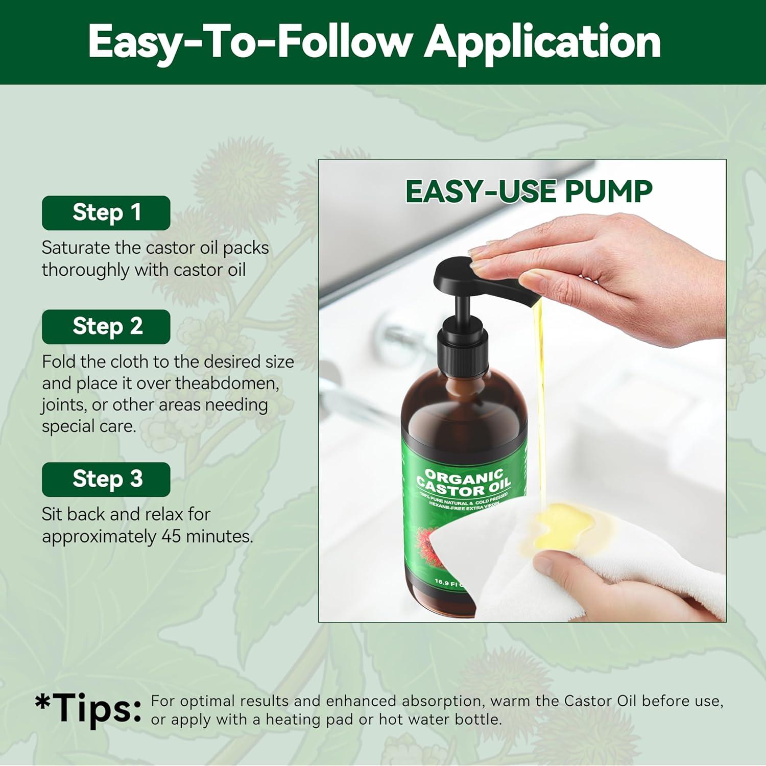 Kit de Aceite de Ricino Orgánico Taoscare 500ml + 4 Paños Algodón