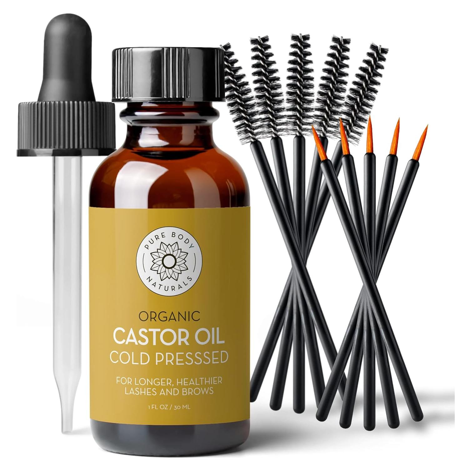 Aceite de Ricino Orgánico Pure Body Naturals 29.57 ml - Crecimiento Pestañas y Cejas