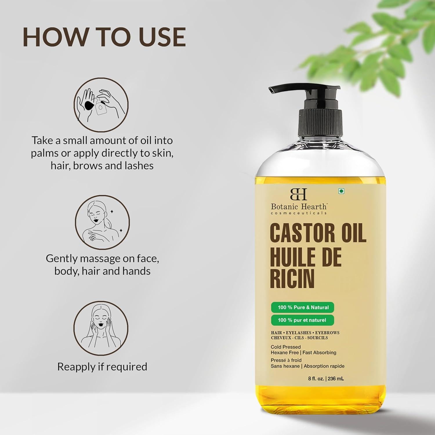 Aceite de Ricino Botanic Hearth 240ml - 100% Puro y Orgánico