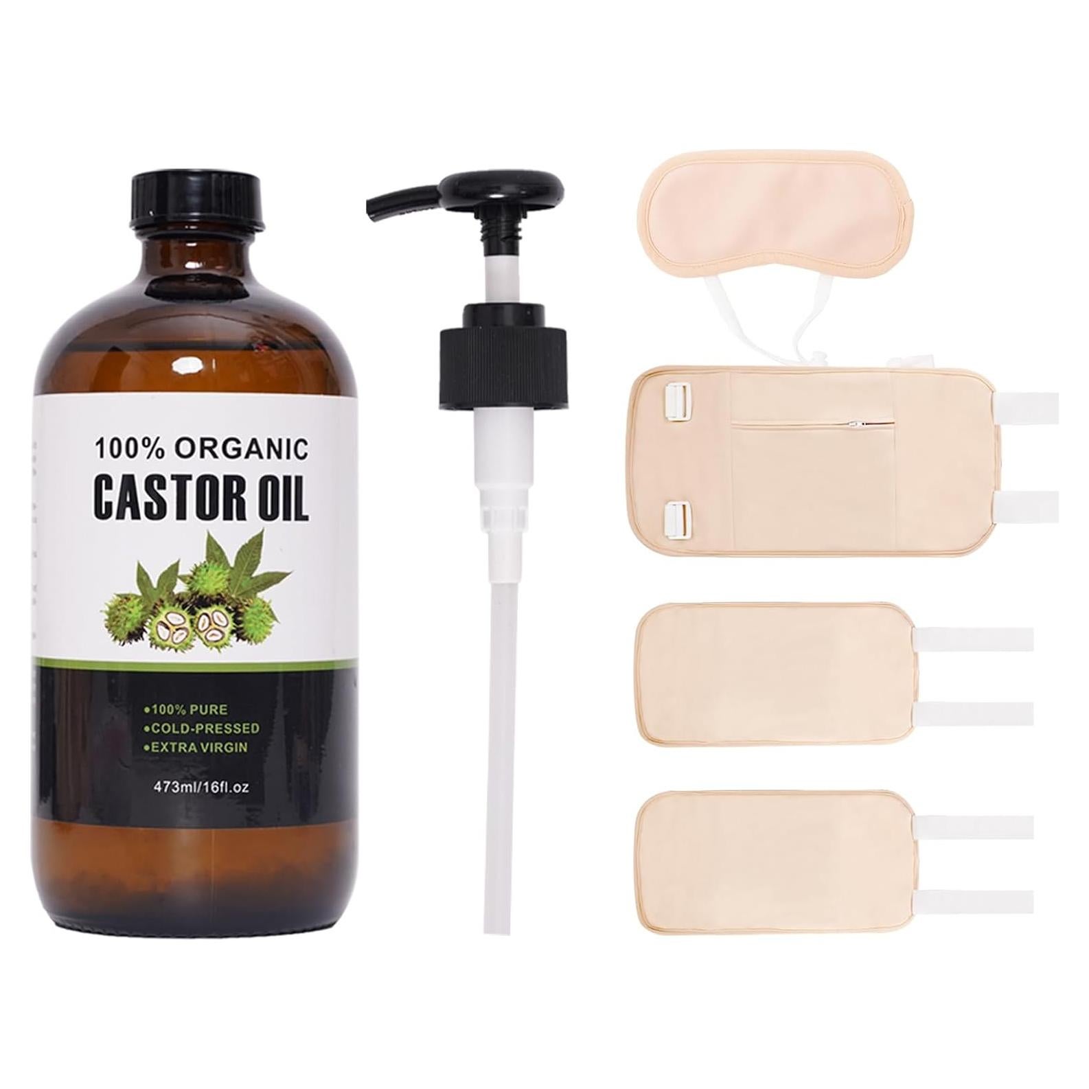 Kit de Aceite de Ricino Orgánico 473ml + Envolturas de Algodón