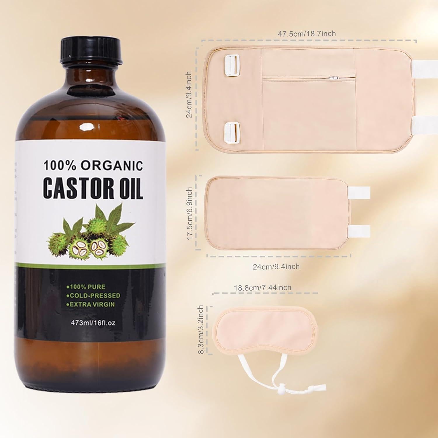 Kit de Aceite de Ricino Orgánico 473ml + Envolturas de Algodón