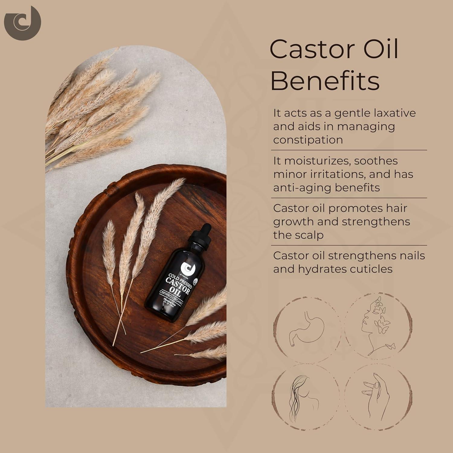 Aceite de Ricino Orgánico 118ml JC Naturals - 100% Puro, Prensado en Frío