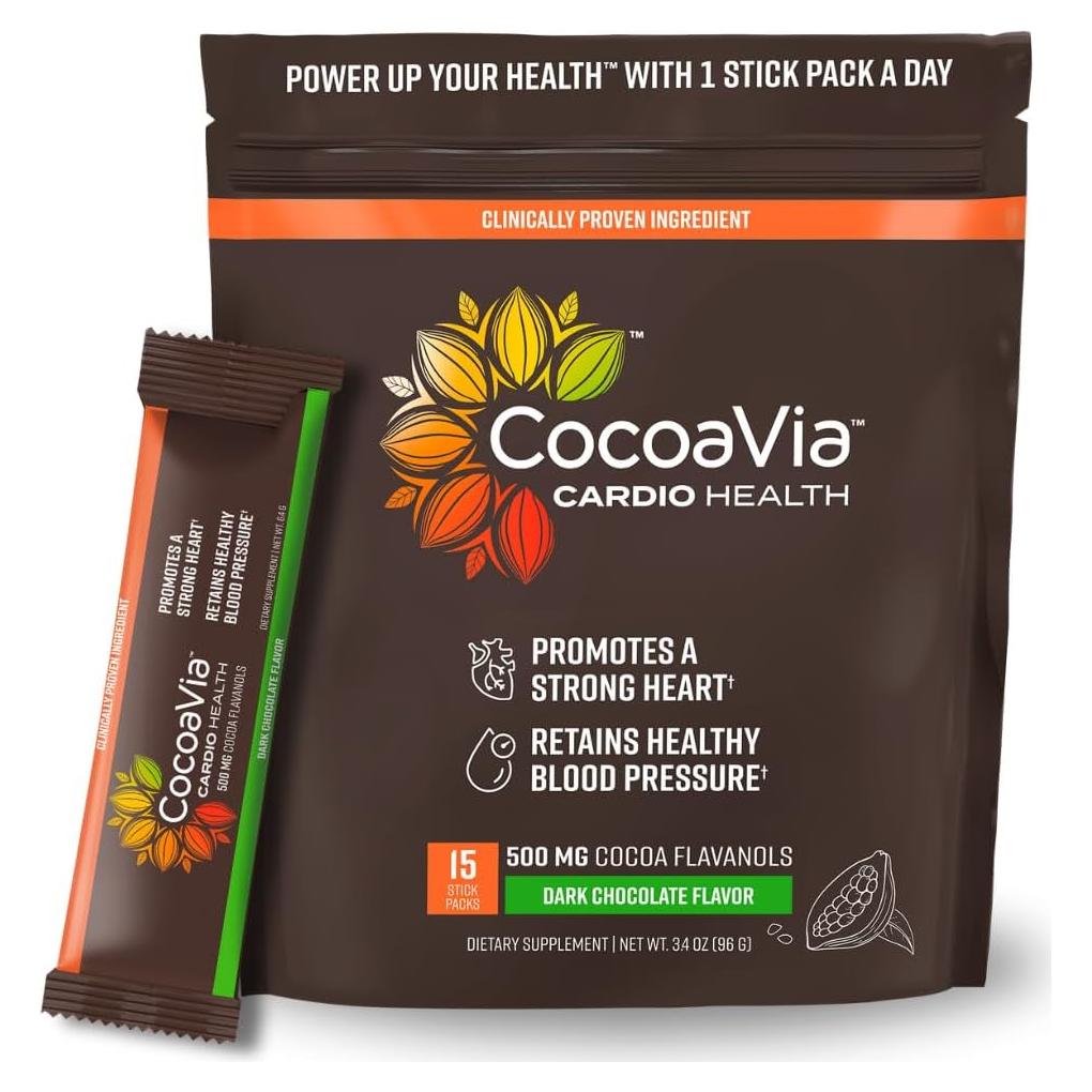 CocoaVia Polvo de Cacao 15 Paquetes 500mg Flavanoles Salud Cardíaca