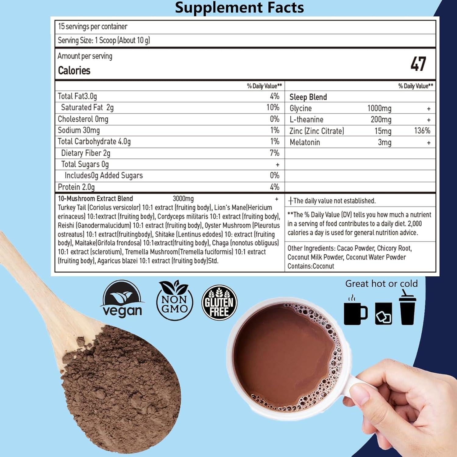 Cacao Caliente de Champiñones Suiyilary 15 Porciones Sin Azúcar