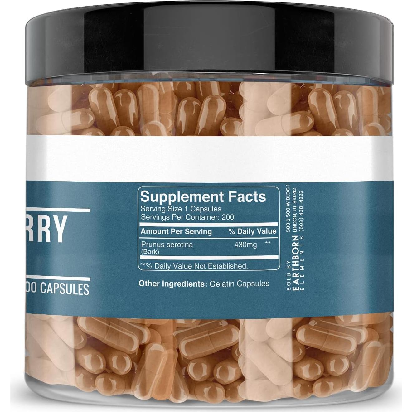 Cápsulas de Corteza de Cereza Silvestre Earthborn 200 Unidades