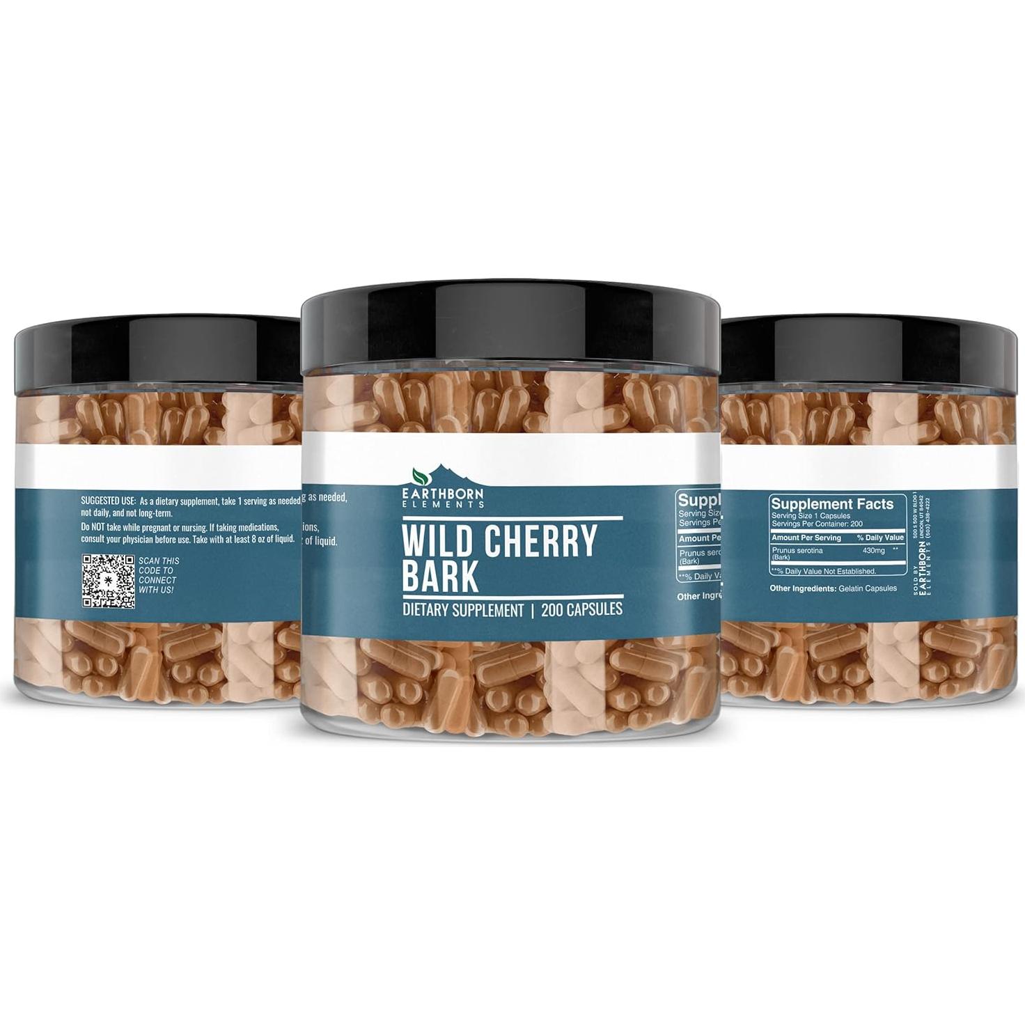 Cápsulas de Corteza de Cereza Silvestre Earthborn 200 Unidades
