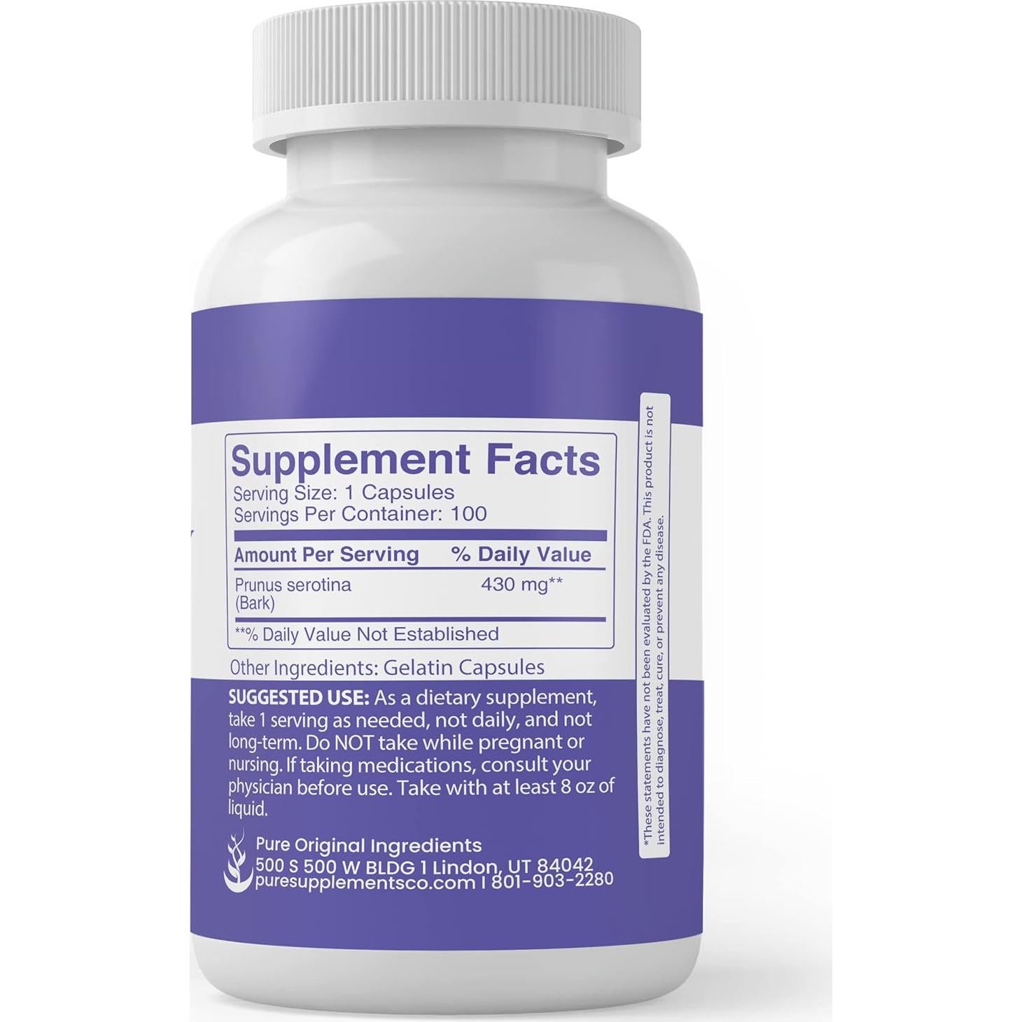 Cápsulas de Corteza de Cereza Silvestre Siempre Puro 100 Unidades