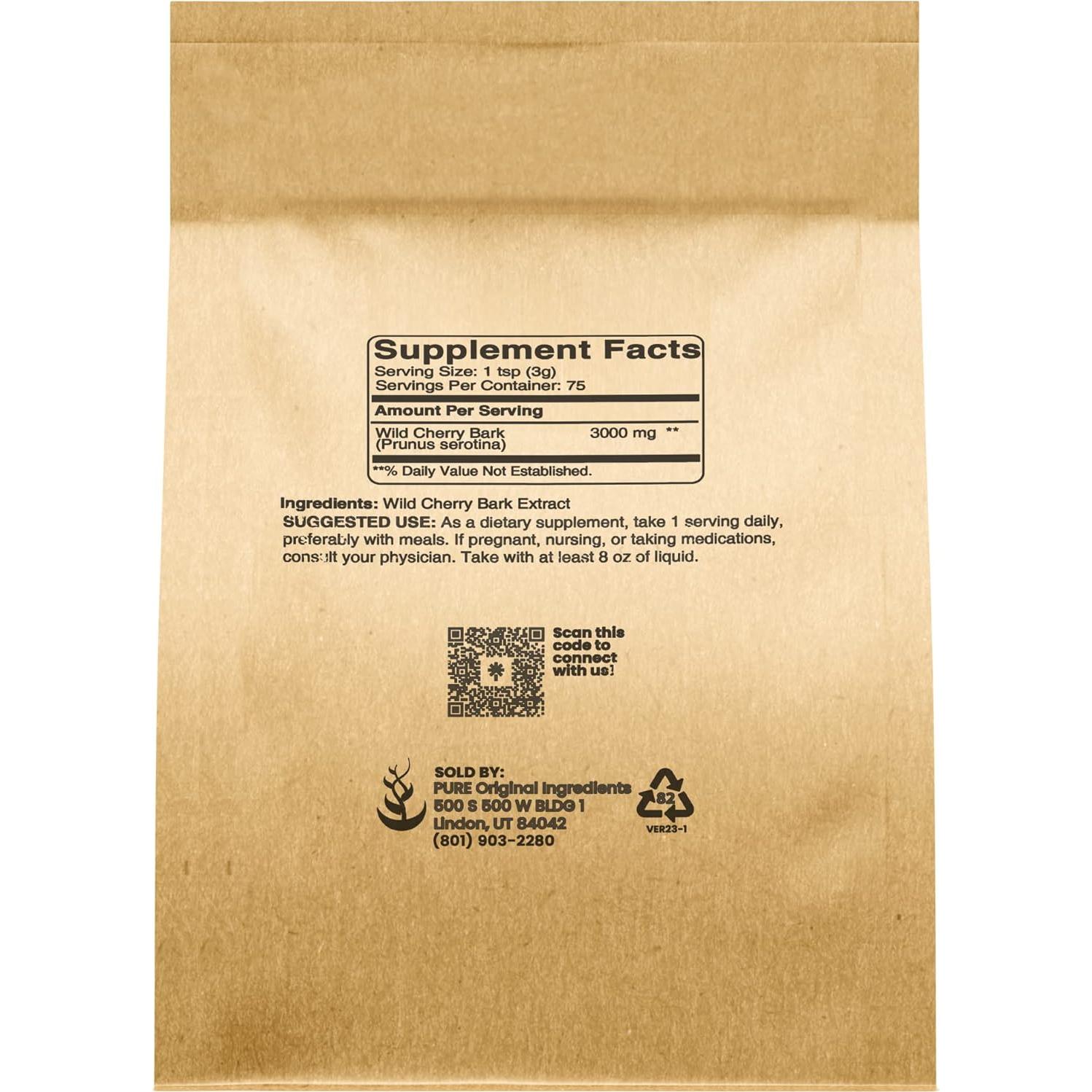 Corteza de Cereza Silvestre 226.8 g Ingredientes Originales Puros